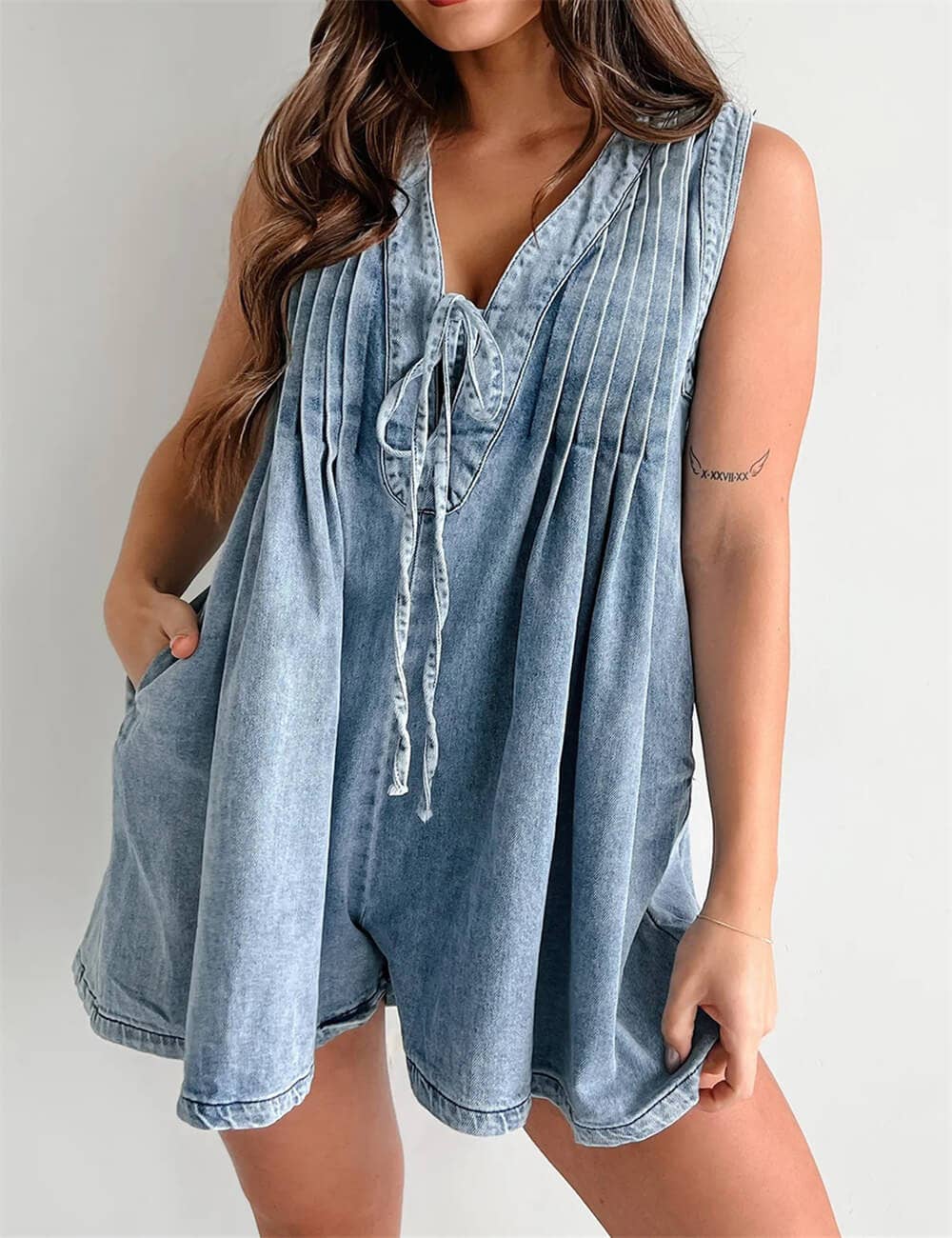 Sofia Tie-Front Denim Romper