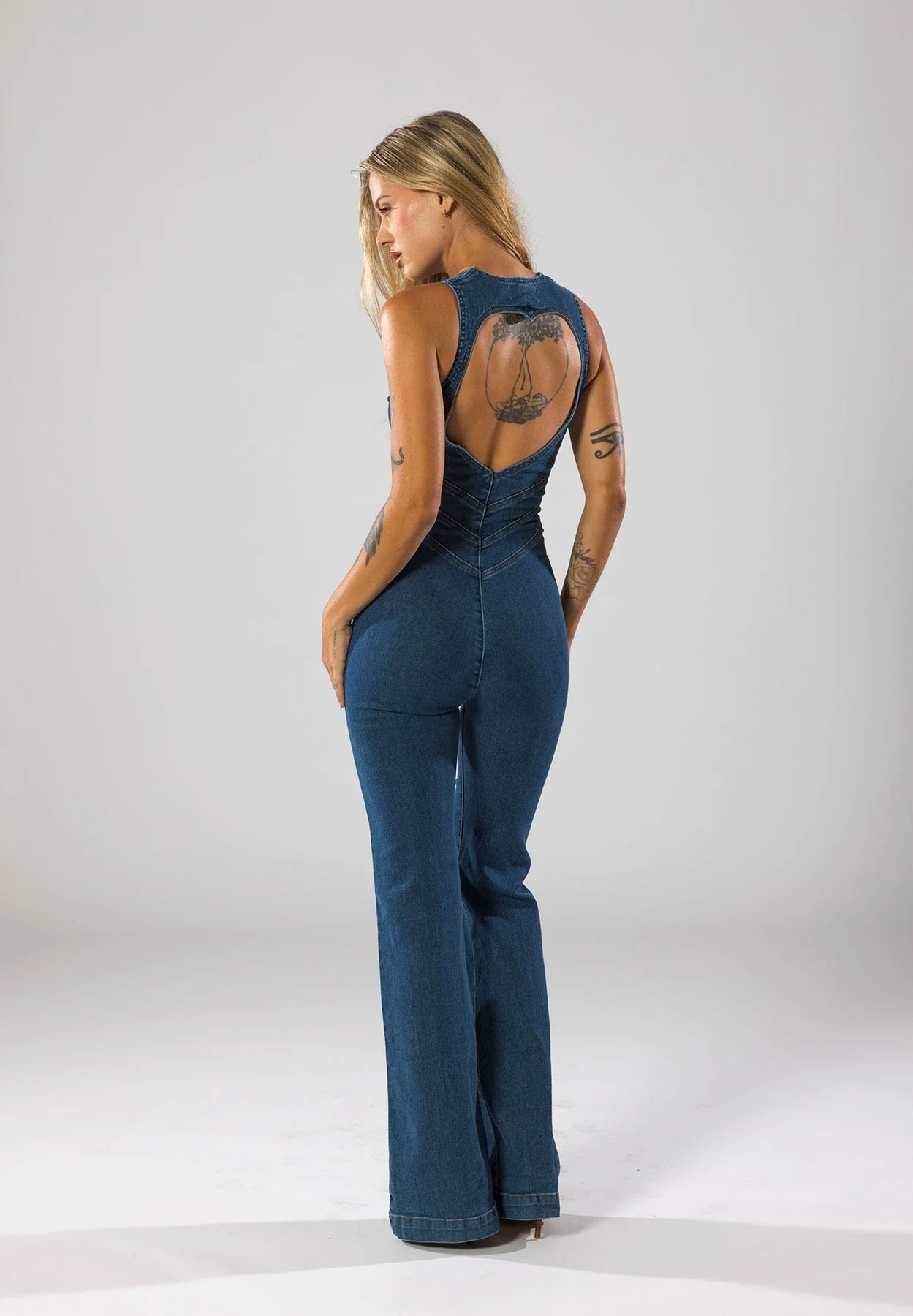 Lucie Backless Heart Denim Jumpsuit