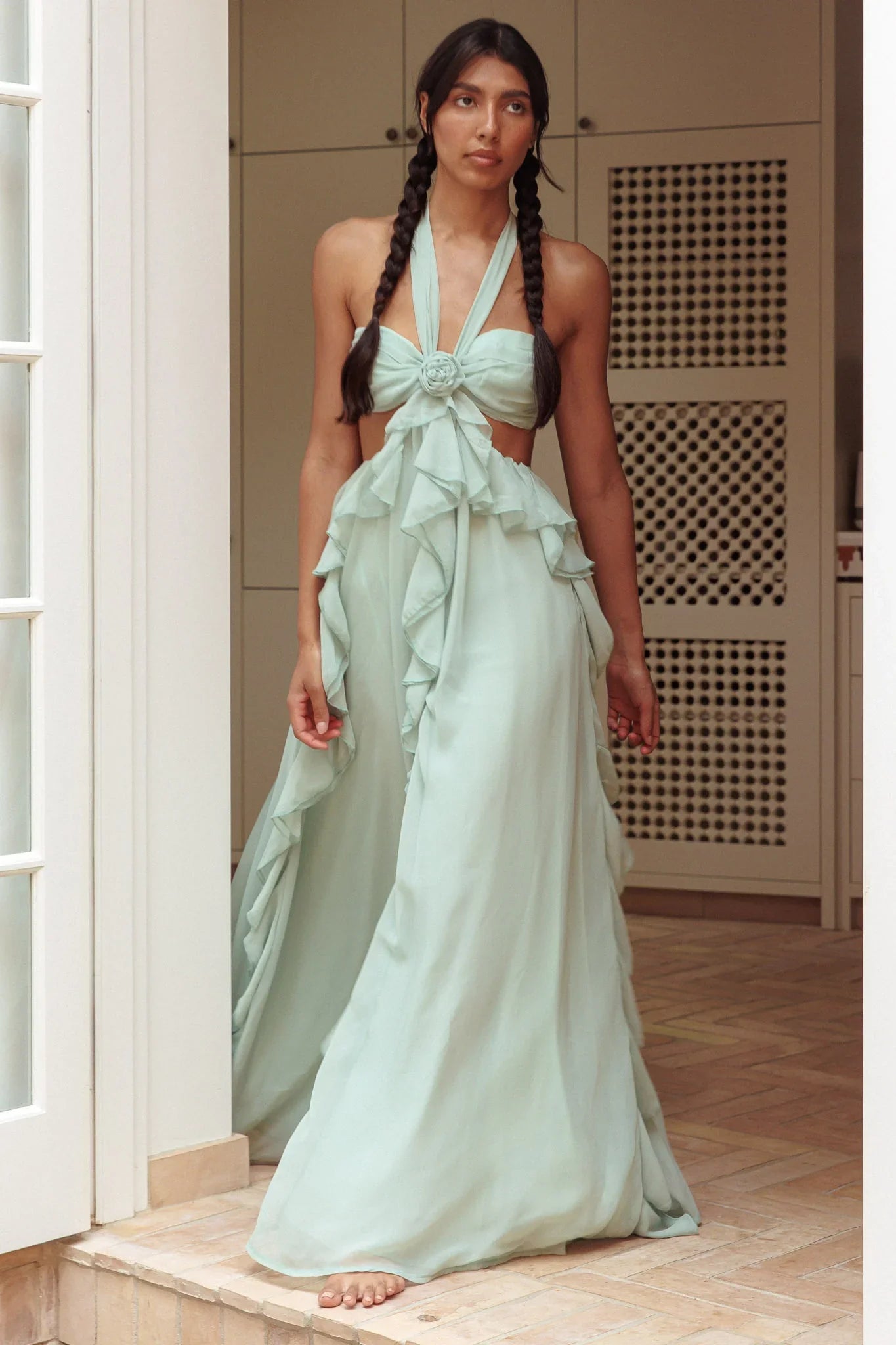 Chiffon | Cut-Out Ruffle Maxi Dress