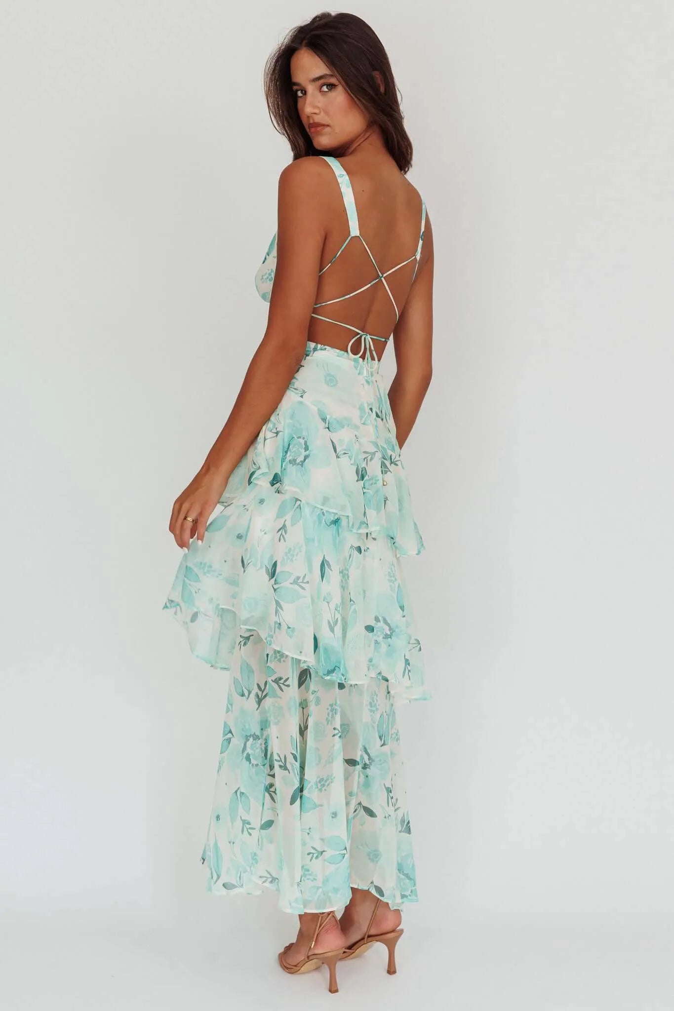 Strappy Back Ruffle Midi Dress