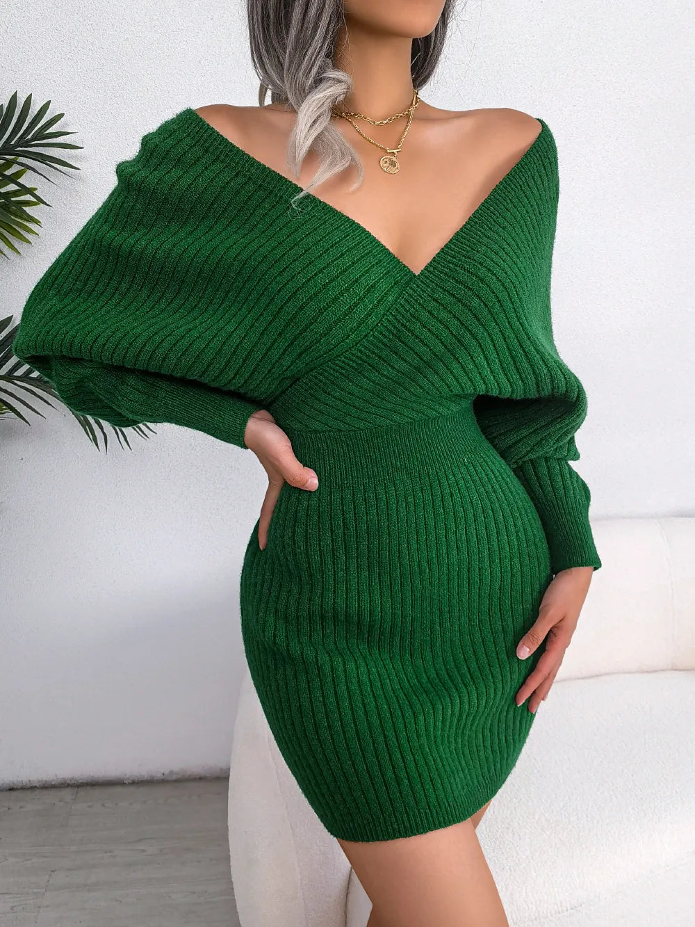 Olivia | Chic V-Neck Knit Sweater Dress