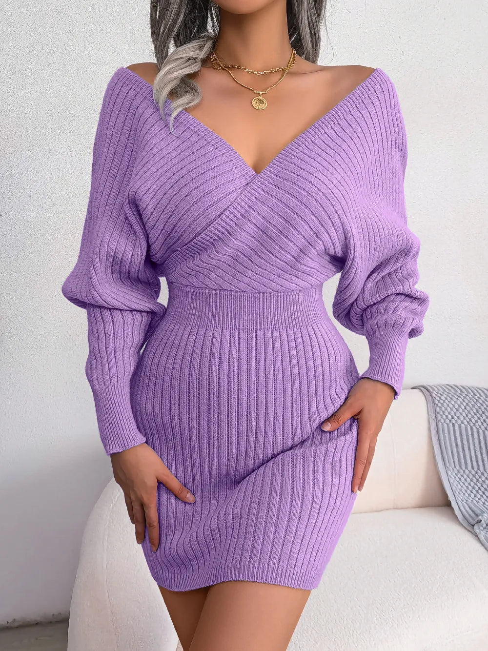 Olivia | Chic V-Neck Knit Sweater Dress