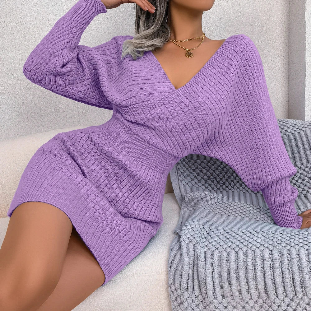 Olivia | Chic V-Neck Knit Sweater Dress