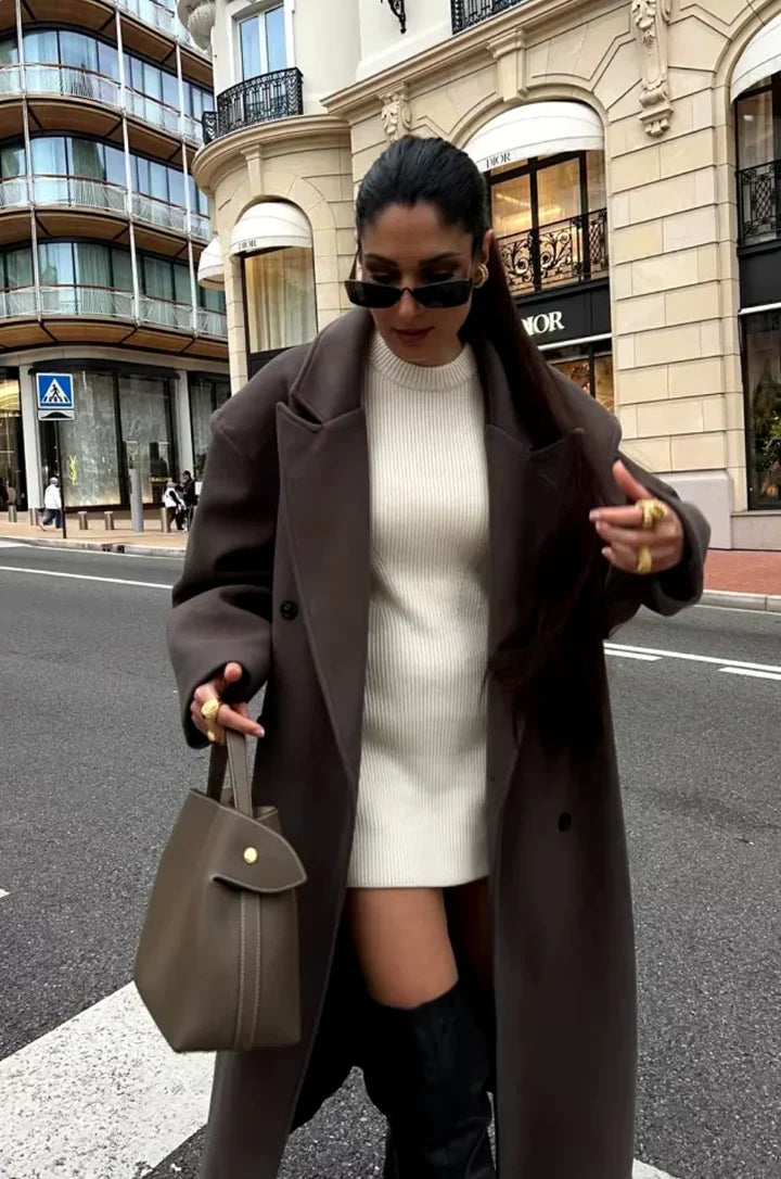 Hana Elegant Brown Oversized Coat