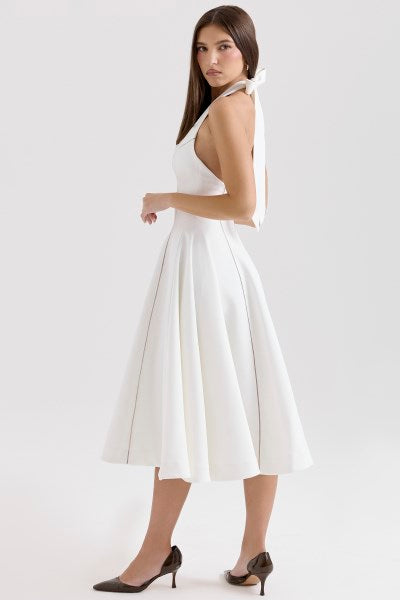 Loulou Ivory Halter Neck Midi Dress