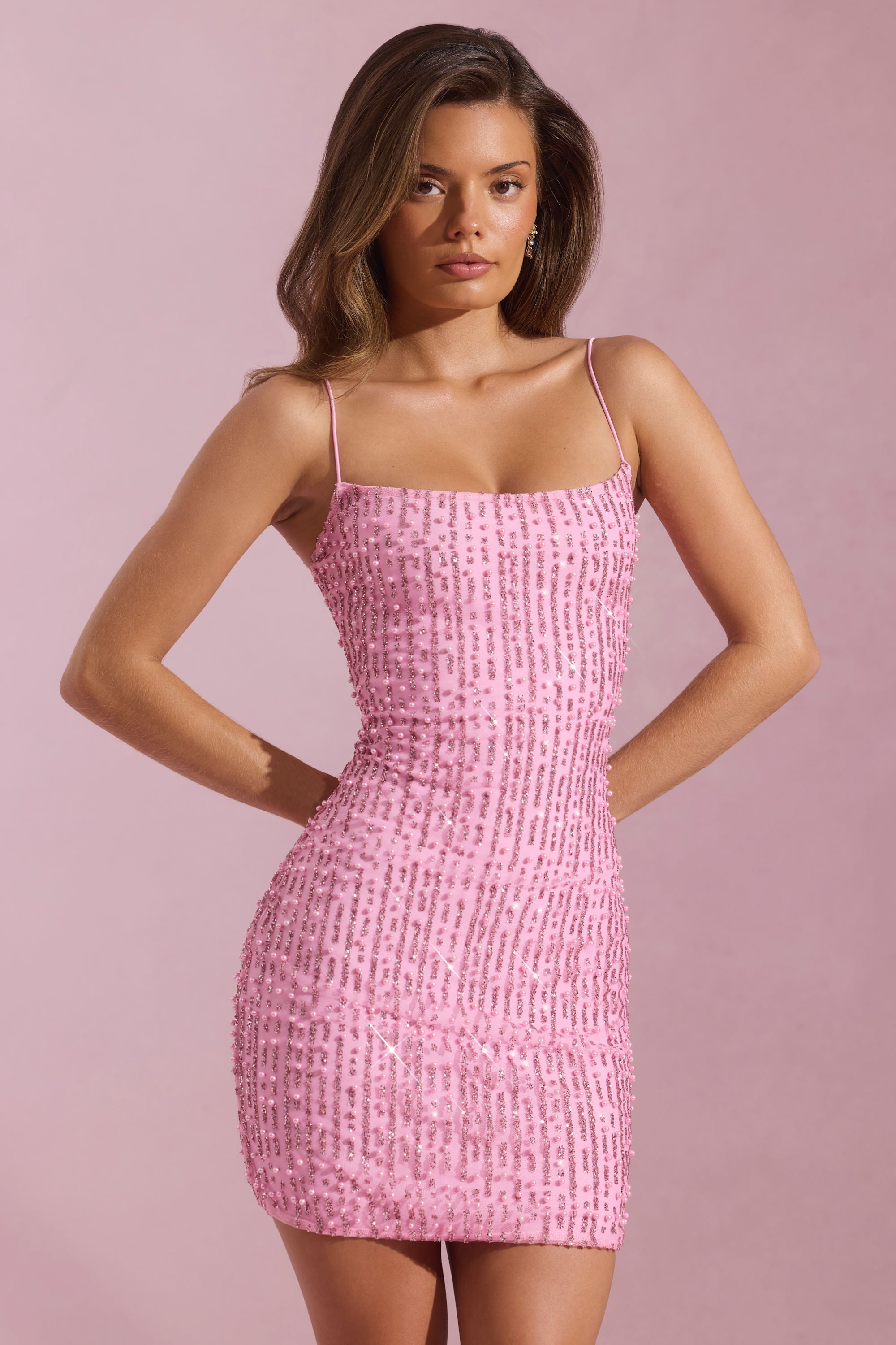 Amira | Pink Embellished Bodycon Mini