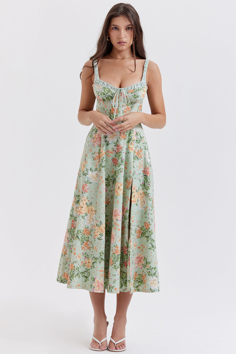 Floral Corset Slit Dress