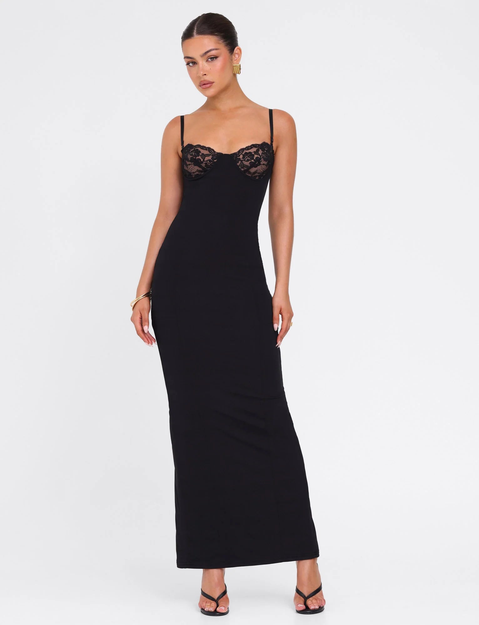 Lace Trim Backless Maxi Dress