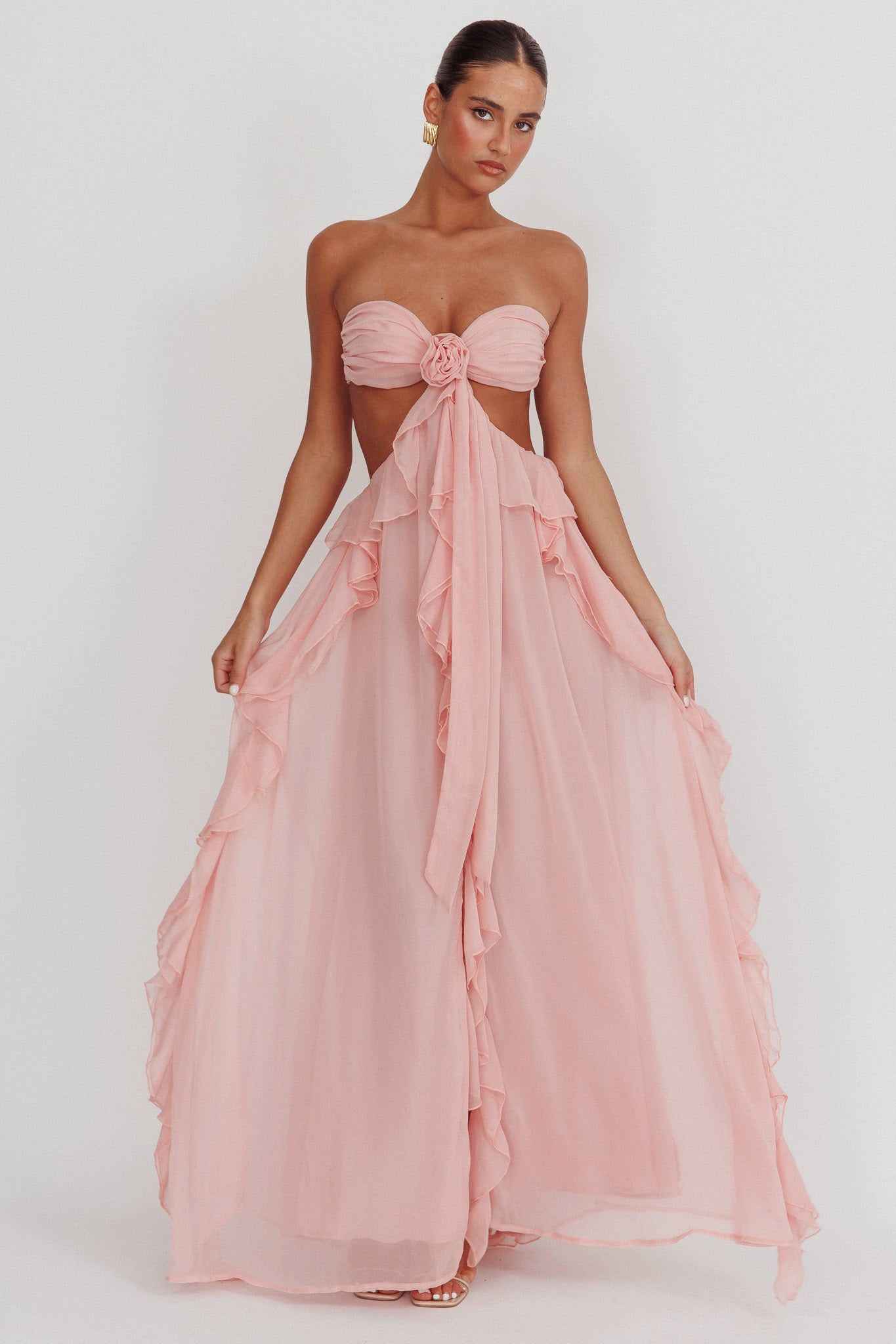 Chiffon | Cut-Out Ruffle Maxi Dress
