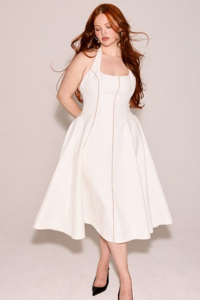 Loulou Ivory Halter Neck Midi Dress
