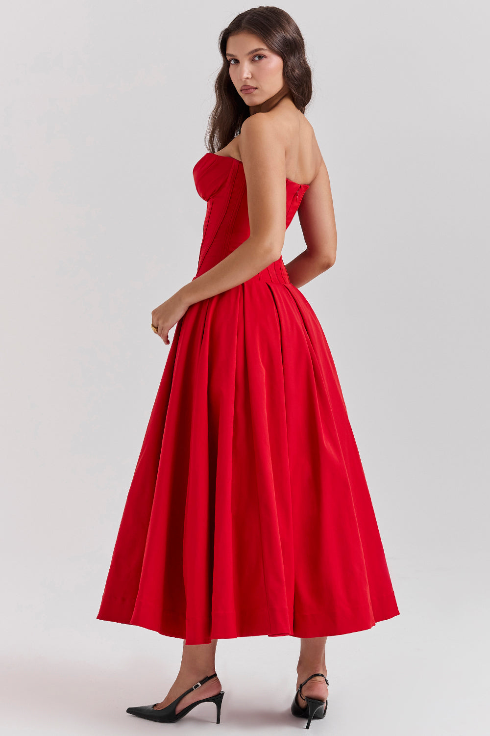 Lina Strapless Midi Dress – Sweetheart Neckline