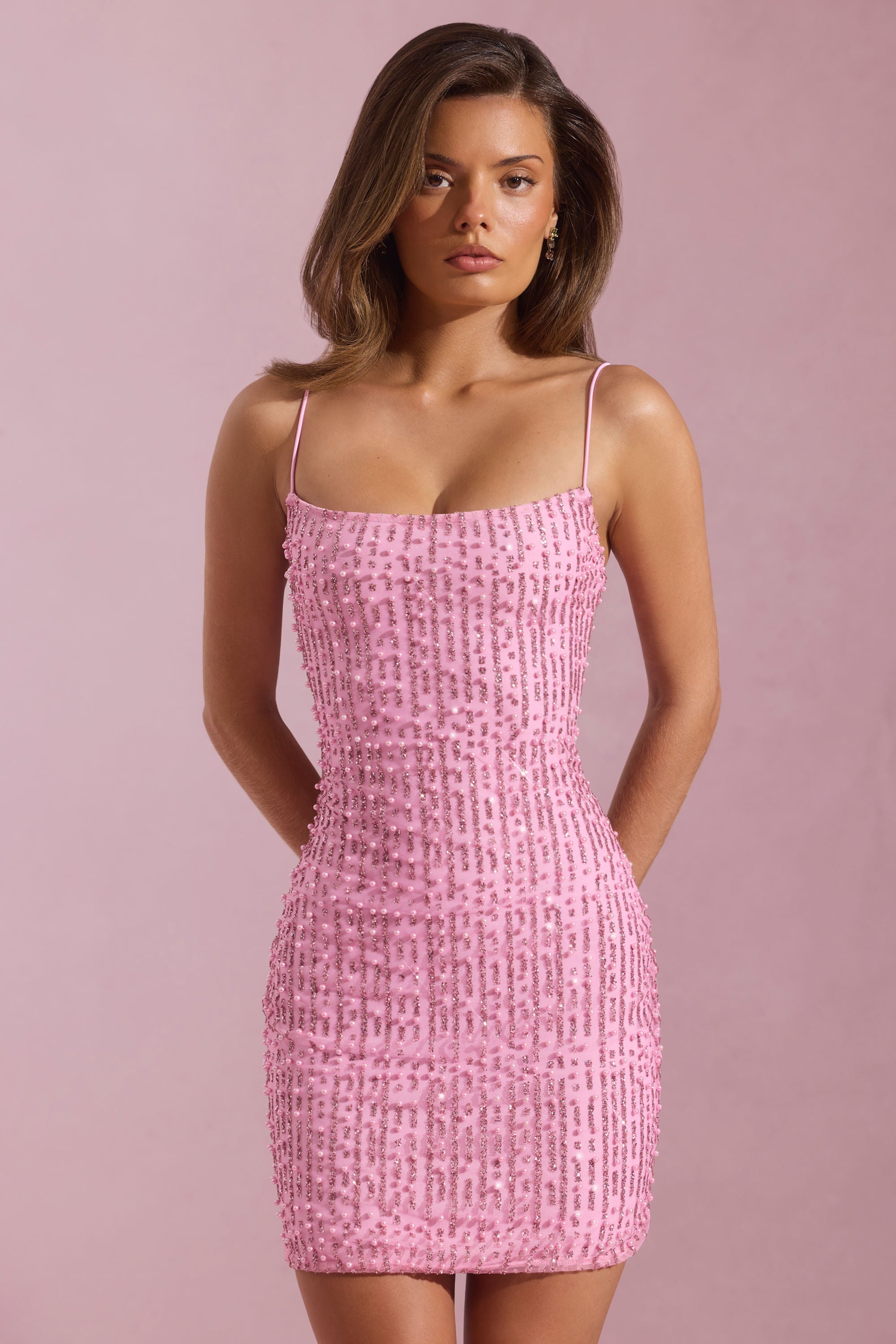 Amira | Pink Embellished Bodycon Mini